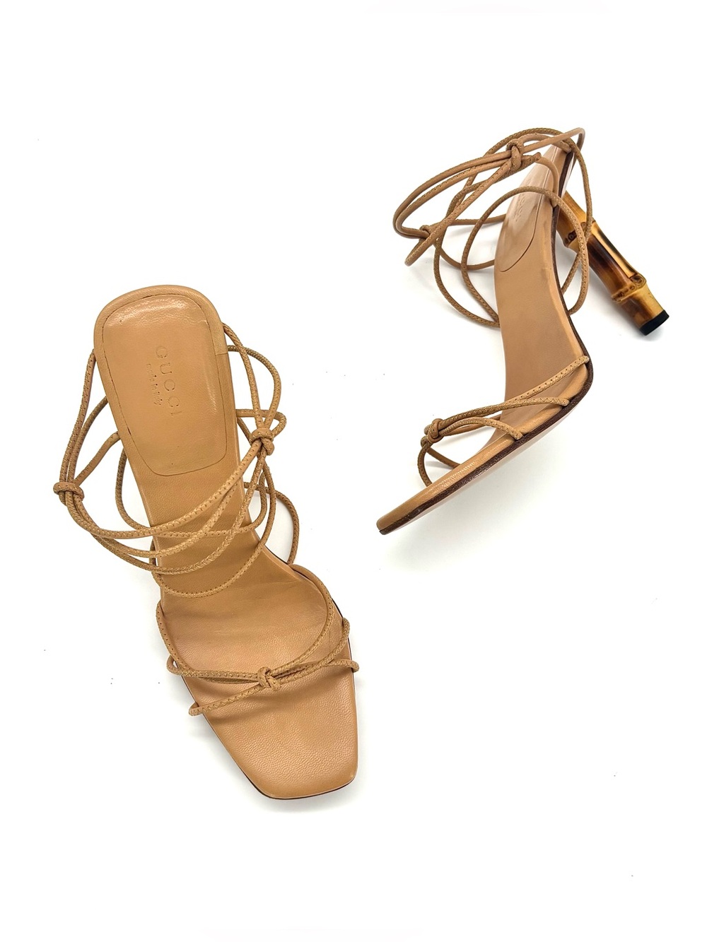 Gucci Tom Ford Vintage SS 2002 Beige Bamboo Lace Up High Heel Sandals 9 - Picture 7 of 10